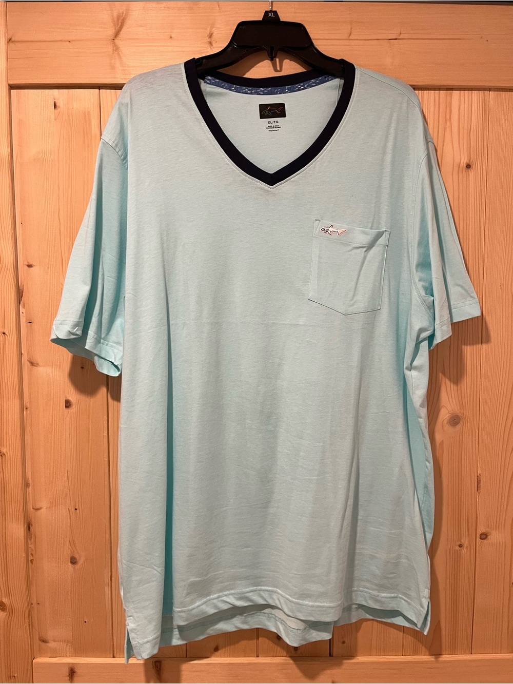 Greg Norman Collection Light Blue V-Neck Pocket Tee with Navy Trim 🦈 ⛳️ XL